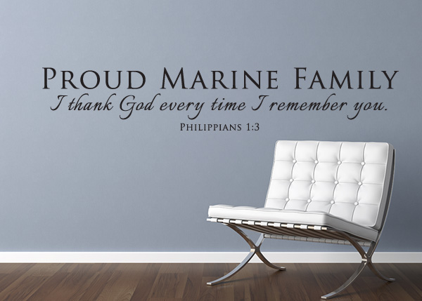 Proud Marine Family Vinyl Wall Statement - Philippians 1:3
