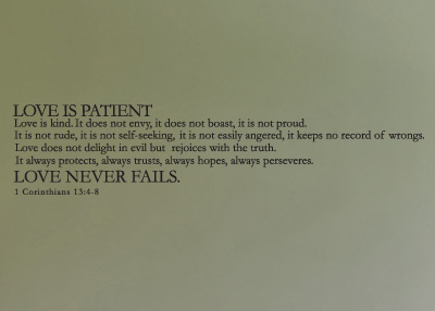 Love Never Fails Vinyl Wall Statement - 1 Corinthians 13:4-8
