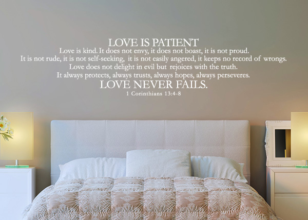 Love Never Fails Vinyl Wall Statement - 1 Corinthians 13:4-8