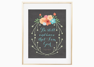 Be Still and Know Chalkboard Wreath Wall Print - Psalm 46:10