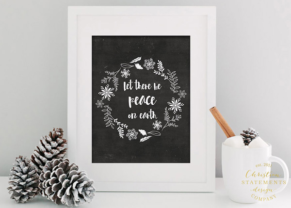 Let There Be Peace Chalkboard Wreath Wall Print
