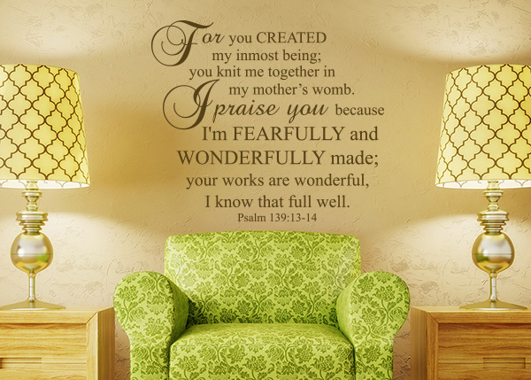 For You Created My Inmost Being Vinyl Wall Statement - Psalm 139:13-14