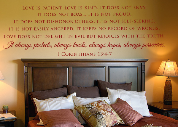 Love Never Fails Vinyl Wall Statement - 1 Corinthians 13:4-7