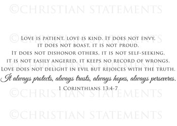 Love Never Fails Vinyl Wall Statement - 1 Corinthians 13:4-7 #2