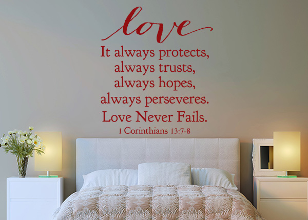 Love It Always Protects Vinyl Wall Statement - 1 Corinthians 13:7-8