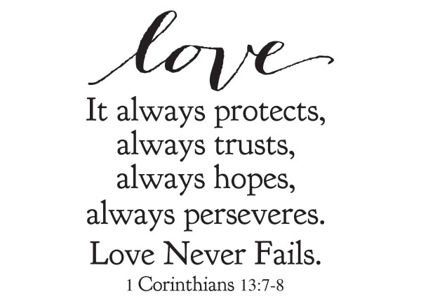 Love It Always Protects Vinyl Wall Statement - 1 Corinthians 13:7-8 ...