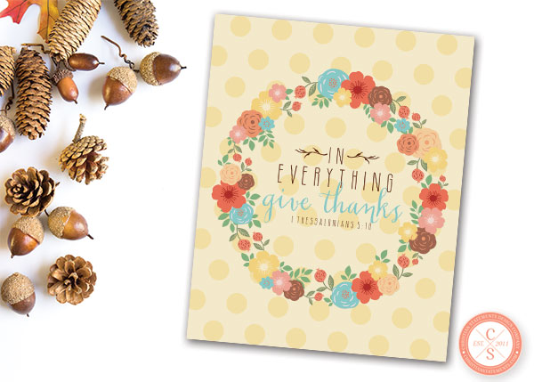In Everything Give Thanks Floral Wreath Wall Print - 1 Thessalonians 5:18 #2