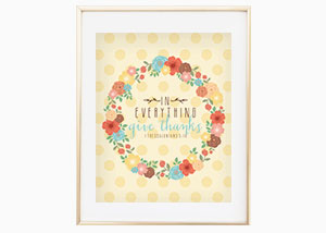 In Everything Give Thanks Floral Wreath Wall Print - 1 Thessalonians 5:18
