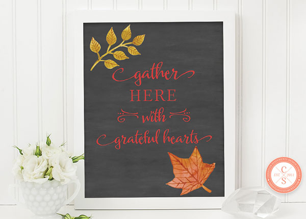Gather Here with Grateful Hearts Chalkboard Wall Print