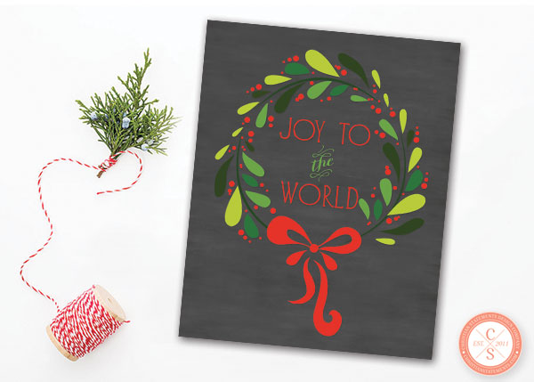 Joy to the World Chalkboard Wreath Christmas Wall Print #2