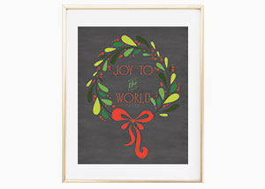 Joy to the World Chalkboard Wreath Christmas Wall Print