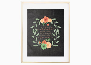 Give Thanks to the Lord Chalkboard Wreath Wall Print - Psalm 107:1