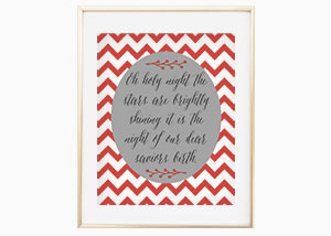 Oh Holy Night Christmas Chevron Wall Print