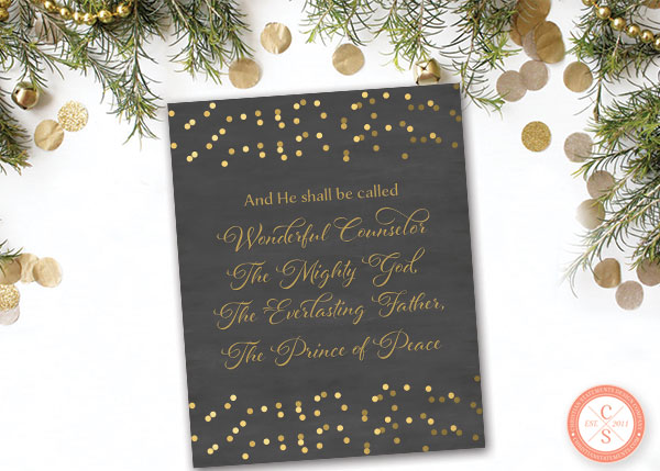 And He Shall Be Called Gold Dot Christmas Chalkboard Wall Print - Isaiah 9:6 #2