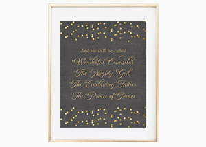 And He Shall Be Called Gold Dot Christmas Chalkboard Wall Print - Isaiah 9:6