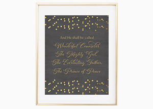 And He Shall Be Called Gold Dot Christmas Chalkboard Wall Print - Isaiah 9:6