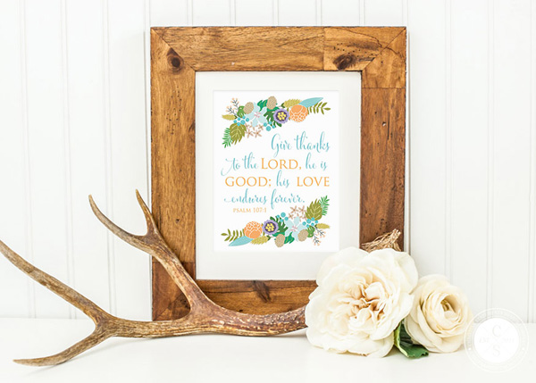 Give Thanks to the Lord Floral Wall Print - Psalm 107:1