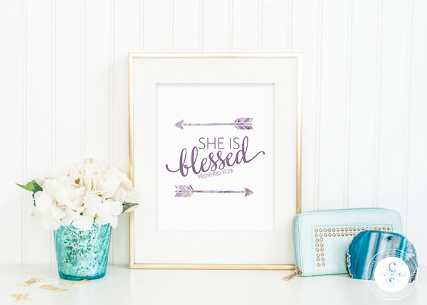 She Is Blessed Wall Print - Proverbs 31:28