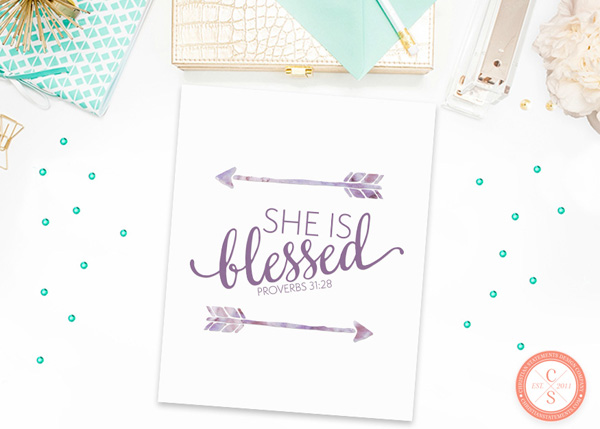 She Is Blessed Wall Print - Proverbs 31:28 #2