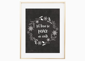 Let There Be Peace Chalkboard Wreath Wall Print