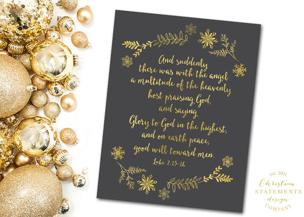 And Suddenly There Was With The Angel Gold Foil Print - Luke 2:13-14 #2